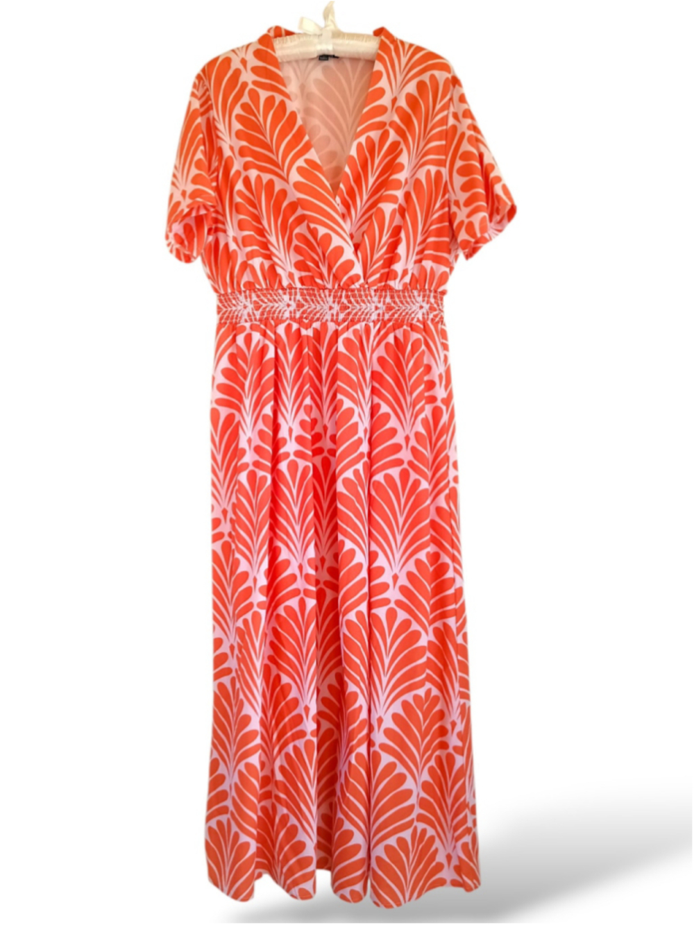 Ador Orange White Leaf Print maxi dress flowy colorful goddess summer sundress